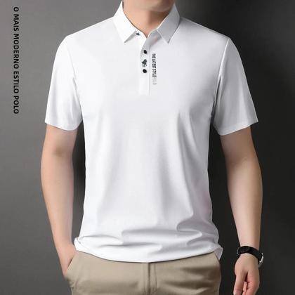 Imagem de Camisa Polo Masculina De Seda Gelada Com Bordado, Manga Curta, Moda Coreana, Casual De Verão Para