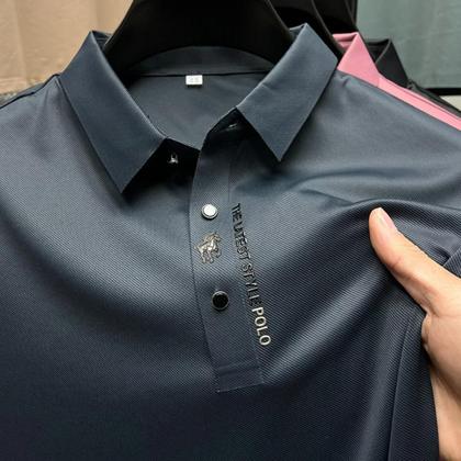 Imagem de Camisa Polo Masculina De Seda Gelada Com Bordado, Manga Curta, Moda Coreana, Casual De Verão Para