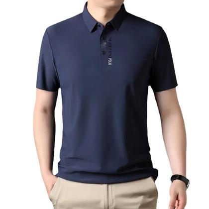 Imagem de Camisa Polo Masculina De Seda Gelada Com Bordado, Manga Curta, Moda Coreana, Casual De Verão Para