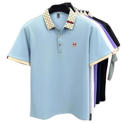Imagem de Camisa Polo Masculina De Verão Leve E Respirável Com Letra B Em Relevo, Manga Curta, Bloco De Cores