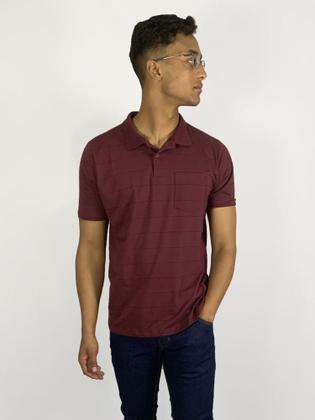 Imagem de Camisa Polo Masculina Vinho Clássica Listrada Casual e Elegante, listrada Gola Polo