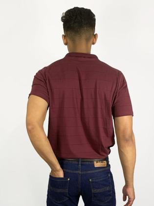 Imagem de Camisa Polo Masculina Vinho Clássica Listrada Casual e Elegante, listrada Gola Polo