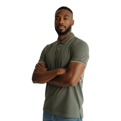 Imagem de Camisa Polo Reserva Enxuto Novo Friso Masculino Verde Musgo