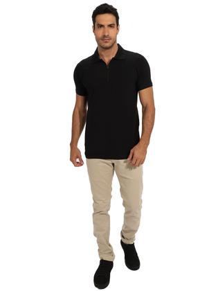 Imagem de Camisa Polo Zíper Anistia Masculina Algodão com Elastano Preta