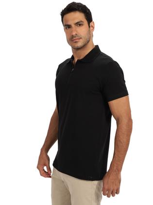 Imagem de Camisa Polo Zíper Anistia Masculina Algodão com Elastano Preta