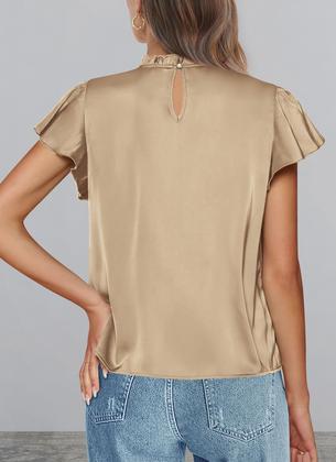 Imagem de Camisa PRETTYGARDEN Verão 2025 Cetim com Babados Caqui XL
