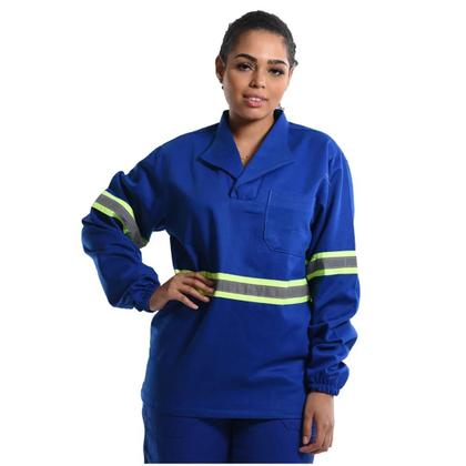 Imagem de Camisa Profissional Brim Leve Elástico Punhos Faixa Refletiva Azul Royal