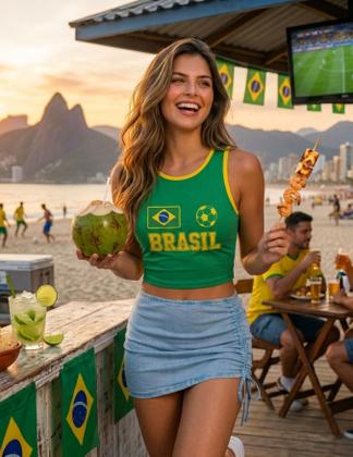 Imagem de Camisa Regata Feminina Do Brasil Cropped Da Tshirt Basica Estampa Brasil Top Faixa Verde Amarelo