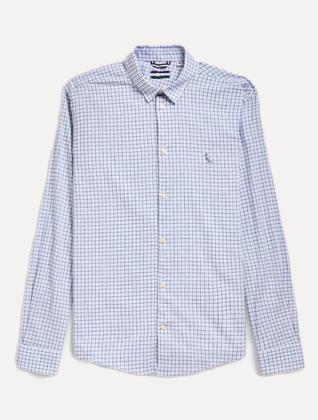 Imagem de Camisa Reserva Masculina Office Enxuto Grid Duplo Dust Azul