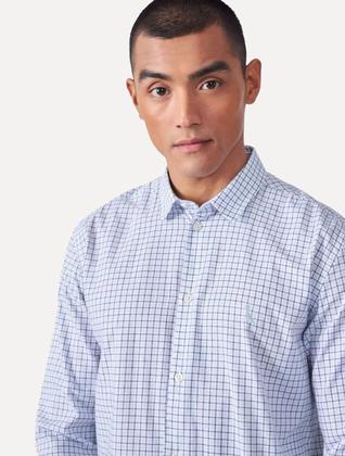 Imagem de Camisa Reserva Masculina Office Enxuto Grid Duplo Dust Azul