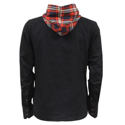 Imagem de Camisa Sarja Masculina Preta Com Capuz Xadrez Vermelho Os Vaqueiros 36928