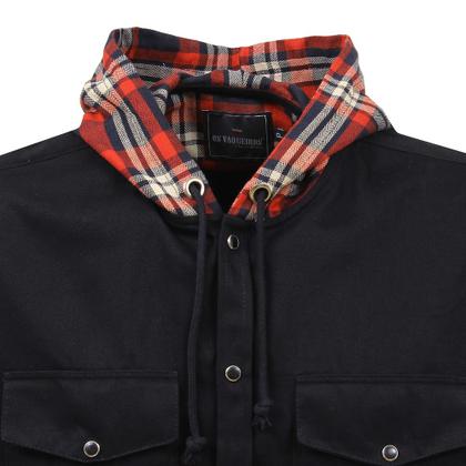 Imagem de Camisa Sarja Masculina Preta Com Capuz Xadrez Vermelho Os Vaqueiros 36928