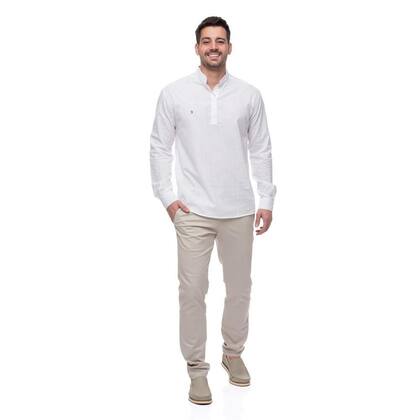 Imagem de Camisa Social Bata Masculina Gola Padre Moderna Linho Casual Branco M