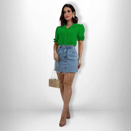 Imagem de Camisa Social Feminina Manga Curta Bufante Lastex Botões