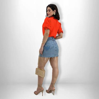 Imagem de Camisa Social Feminina Manga Curta Bufante Lastex Botões