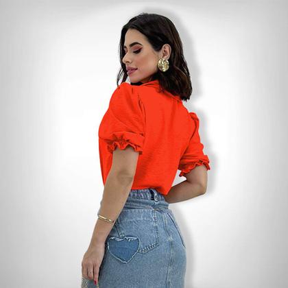 Imagem de Camisa Social Feminina Manga Curta Bufante Lastex Botões