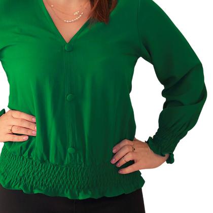 Imagem de Camisa Social Feminina Manga Longa Gola V Botões Viscolinho