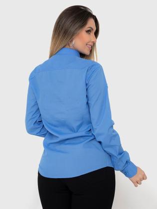 Imagem de Camisa Social Feminina Manga Longa Slim Azul Escuro com strass