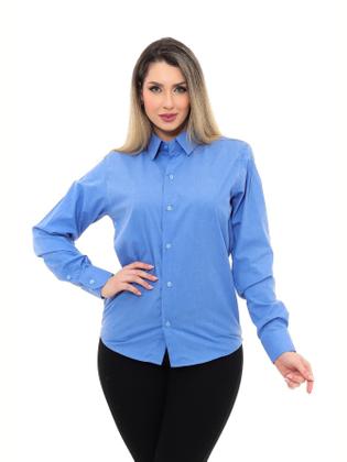 Imagem de Camisa Social Feminina Premium Tipo Linho Azul