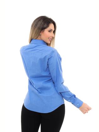 Imagem de Camisa Social Feminina Premium Tipo Linho Azul