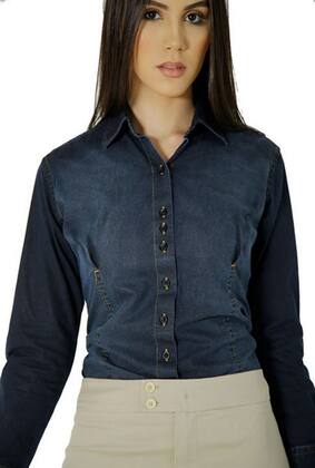 Imagem de Camisa Social Feminina Preta Jeans Slim Manga Longa