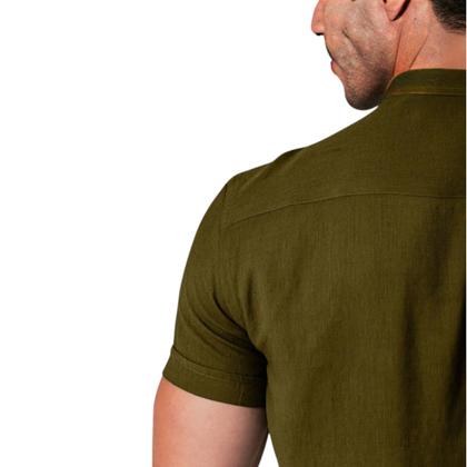 Imagem de Camisa Social Gola Padre Masculina Slim Fit Manga Curta