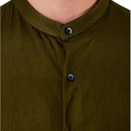 Imagem de Camisa Social Gola Padre Masculina Slim Fit Manga Curta