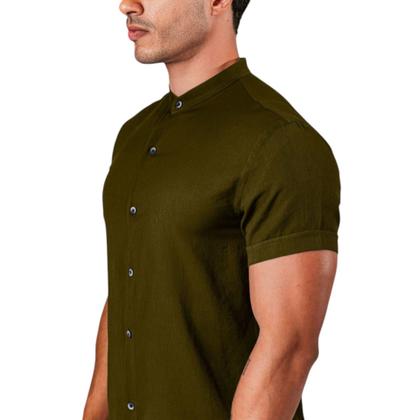 Imagem de Camisa Social Gola Padre Masculina Slim Fit Manga Curta