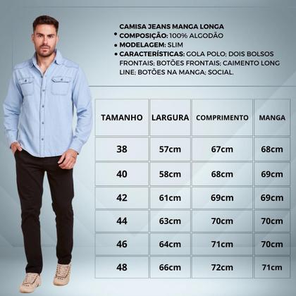 Imagem de Camisa Social Jeans Masculina Premium