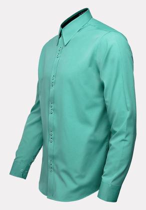 Imagem de Camisa Social Masculina Blusa Slim Camiseta Verde Lisa