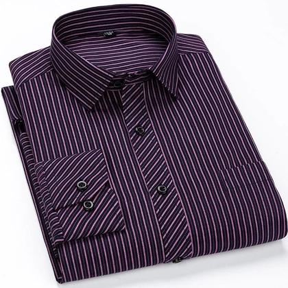 Imagem de Camisa Social Masculina Casual De Manga Longa Xadrez E Listrada Slim Fit Com Botões Tamanhos Grandes