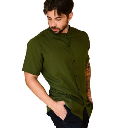 Imagem de Camisa Social Masculina Gola Padre Manga Curta Slim Fit