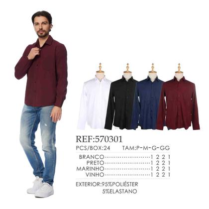 Imagem de Camisa Social Masculina Manga Longa com Bolso 95% Poliéster