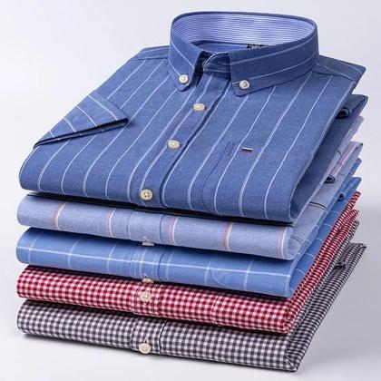 Camisa Social Masculina Oxford 100% Algodão - Manga Curta, Xadrez, com Bolso (P-7XL) Imagem de Camisa Social Masculina Oxford 100% Algodão - Manga Curta, Xadrez, com Bolso (P-7XL)