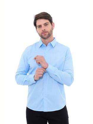 Imagem de Camisa Social Masculina Premium Tipo Linho Azul Claro