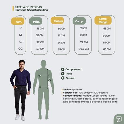 Imagem de Camisa Social Masculina Slim Manga Longa