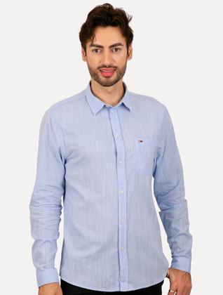 Imagem de Camisa Tommy Jeans Masculina Regular Linen Blend Pocket Azul Mescla