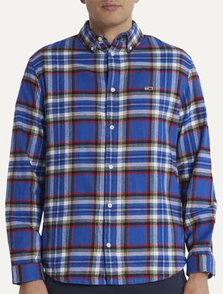 Imagem de Camisa Tommy Jeans Masculina Regular Xadrez Flannel Check Azul