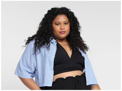 Imagem de Camisa Vista Magalu Cropped Xadrez Manga 3/4