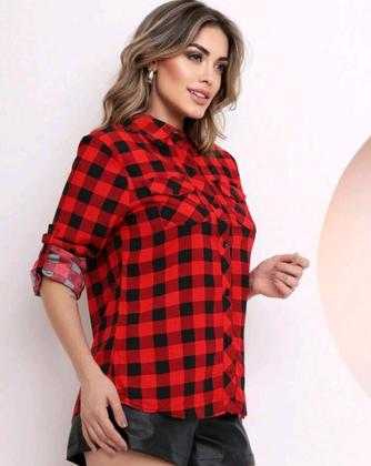 Imagem de Camisa Xadrez Feminina Viscose Festa Junina Manga Longa