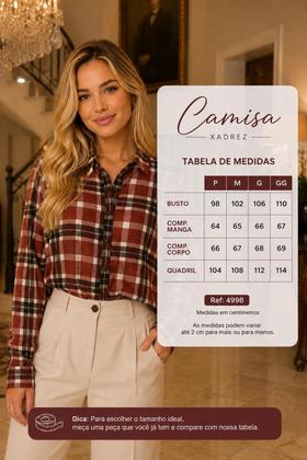 Imagem de Camisa Xadrez Feminino Slim Fit Social Manga Longa Algodão Adulto COR:VERDE MILITARtamanho:G