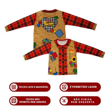 Imagem de Camisa Xadrez Festa Junina Infantil pra Menino Blusa Quadriculada Manga Longa de Frio Dança Escola Quermesse Quadrilha