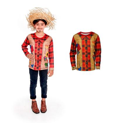 Imagem de Camisa Xadrez Festa Junina Infantil pra Menino Blusa Quadriculada Manga Longa de Frio Dança Escola Quermesse Quadrilha