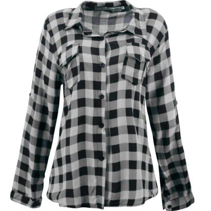 Imagem de Camisa Xadrez Flanelada Manga Longa Sortida Femininacom Bolso na Blusa