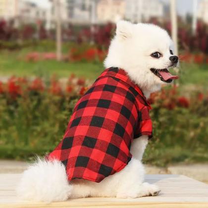 Imagem de Camisa xadrez gravata roupa pet cachorro gato vermelha
