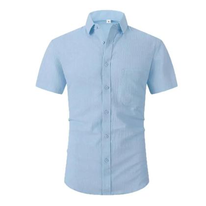Imagem de Camisas De Algodão Masculinas plus Size De Manga Curta Para O Verão, Cor Sólida, Colarinho
