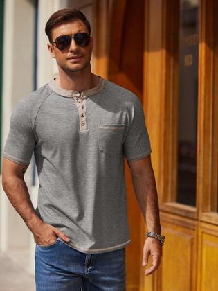 Imagem de Camisas Henley COOFANDY para homens de manga curta cinza claro