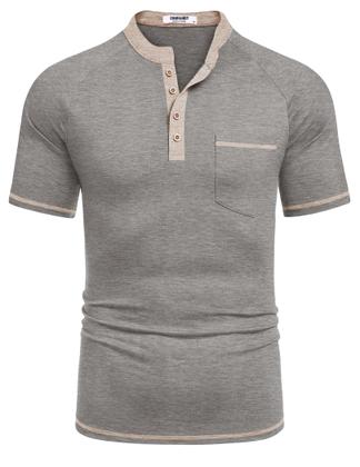 Imagem de Camisas Henley COOFANDY para homens de manga curta cinza claro