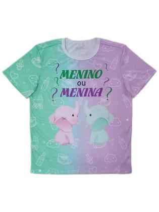 Imagem de Camiseta Adulta Chá Revelação Menino ou Menina Elefantinhos Verde e Lilás