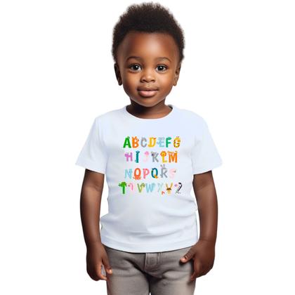 Imagem de Camiseta Alfabeto Divertido Animais Camisa Personalizada Blusa Infantil e Juvenil Algodão com Poliéster